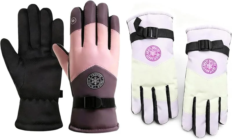 Lot de 2 Gants Femme Hiver, Gants Chaud Ski Femme Coupe-Vent, Gant Thermiques Imperméables Antidérapants pour Ski Snowboard Patinage sur Glace Randonnée — Vetements ski