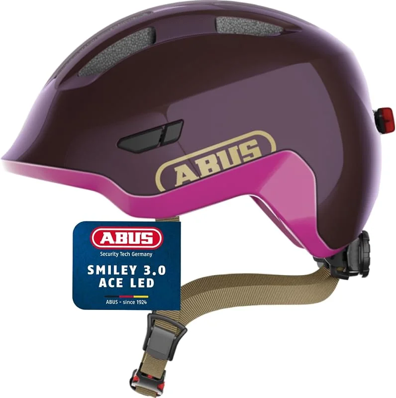 ABUS Casque pour Enfants Smiley 3.0 ACE LED - Casque de vélo avec lumière - Ajustement Profond & Place pour Une Tresse - pour Filles et garçons — Equipement ski