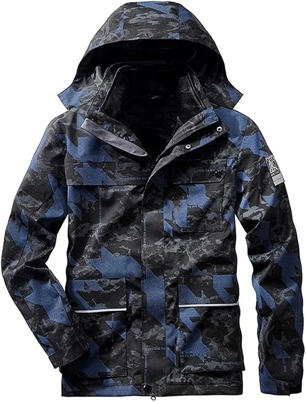 MU Vêtements Pour Hommes Veste de Ski, Résistant À L'Eau Veste de Montagne Légère Sport Avec Chapeau Amovible, 3-In-1 Hiver Chaud Coupe-Vent Raincoat, B, 5Xl — Vetements ski