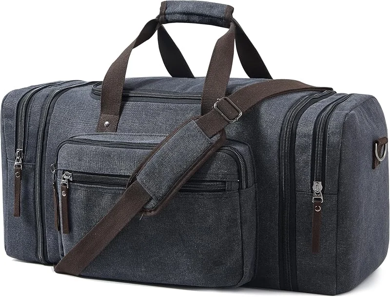 EKOROMIER Grand Sac de Voyage en Toile 70L pour Homme – Sac Weekend Extensible – Bagage Grande Capacité pour Vacances, Sport et Longs Séjours — Equipement ski