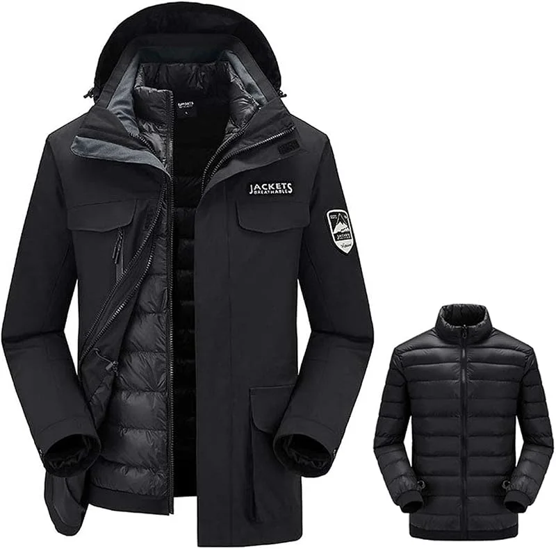 MU Women's in 1 Jacket de Ski Down Veste Chaude Manteau D'Hiver Coupe-Feu Vestes de Snowboard Avec Un Manteau de Montagne À Capuche Détachable, Black, 5Xl — Vetements ski
