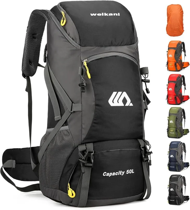jianyana Sac à Dos de Randonnée 50L Homme Femme, Sac à Dos Trekking Voyages avec Housse de Pluie, Imperméable Sac à Dos pour Camping Alpinisme Voyages Plein Air Sports — Equipement ski