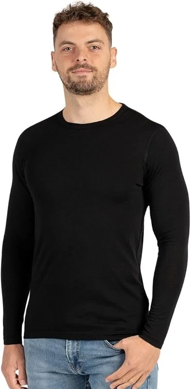 Menique T-shirt léger à manches longues et col rond pour homme 100 % laine mérinos 160 g, m² — Vetements ski