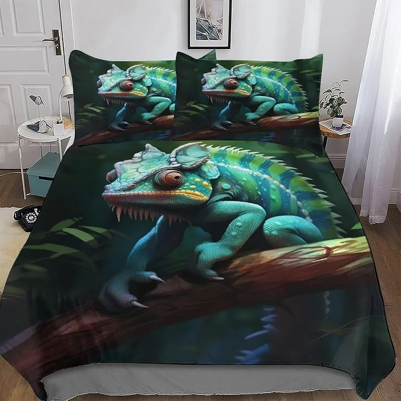 caméléon Motif Housse Couette 3 Pièces Housse De Couette Microfibre avec Fermeture Éclair avec Taie d'oreiller pour Enfants Adultes Ensemble De Literie Double (200x200cm) — Equipement ski
