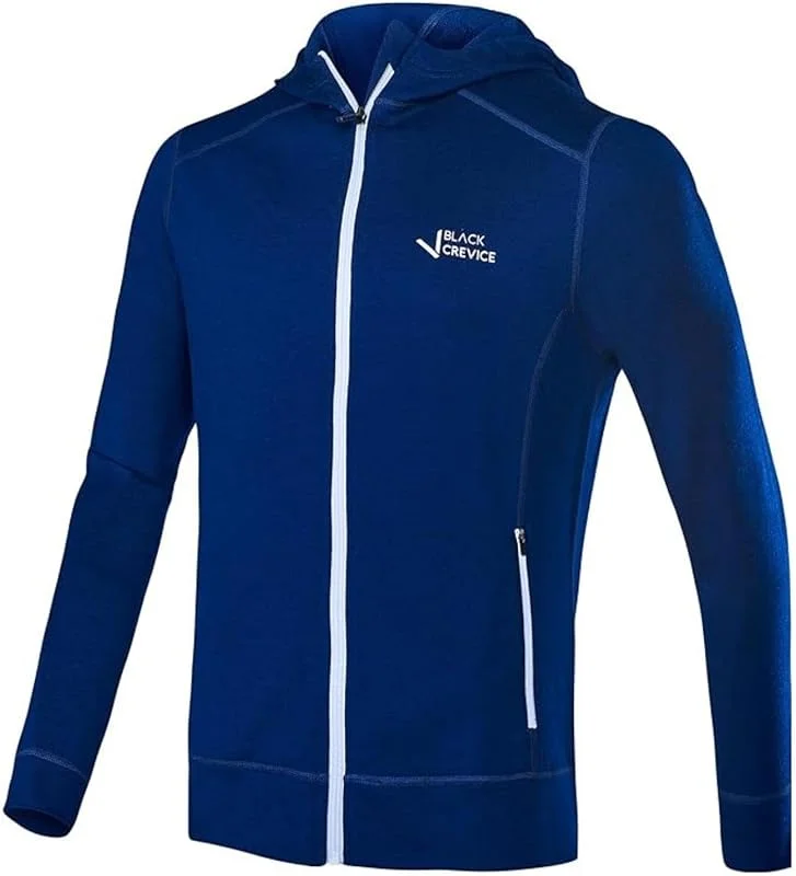 Black Crevice Veste à capuche en mérinos homme I Veste en mérinos de haute qualité I 70% laine mérinos & 30% PE I Hoodie en mérinos thermorégulateur I Pullover en mérinos I Sans mulesing — Vetements ski