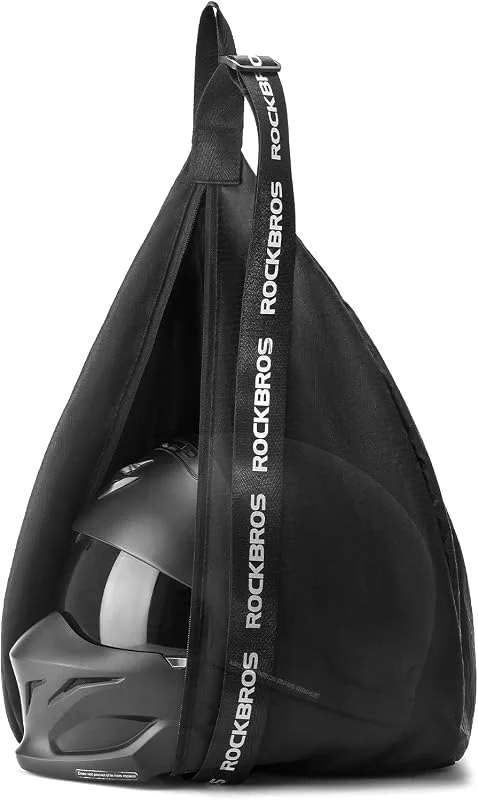 ROCKBROS Sac de Casque de Moto 15L Sac à Bandoulière Portable Sangle Épaule Réglable 63-105cm Porte Casque Crochet Poche Filet Intégré Logo Réfléchissant pour Casque de Moto Vélo Basketball Noir — Equipement ski