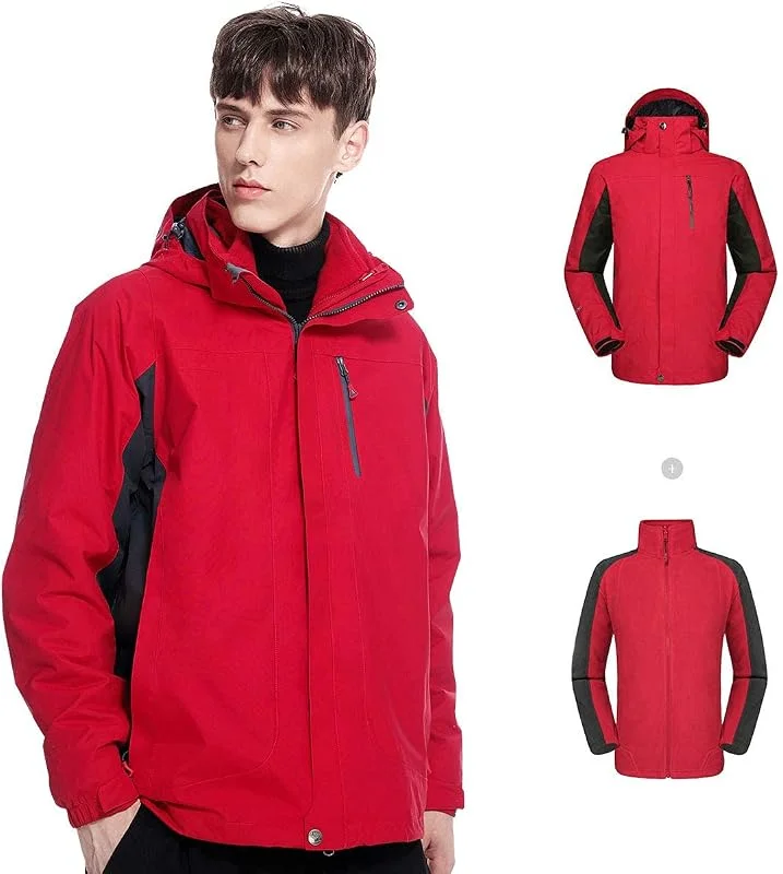 MU Vêtements Pour Hommes 3 En 1 Veste de Ski Imperméable, Coupe-Vent Réchauffez Snowboard Manteaux, Red, 3Xl — Vetements ski