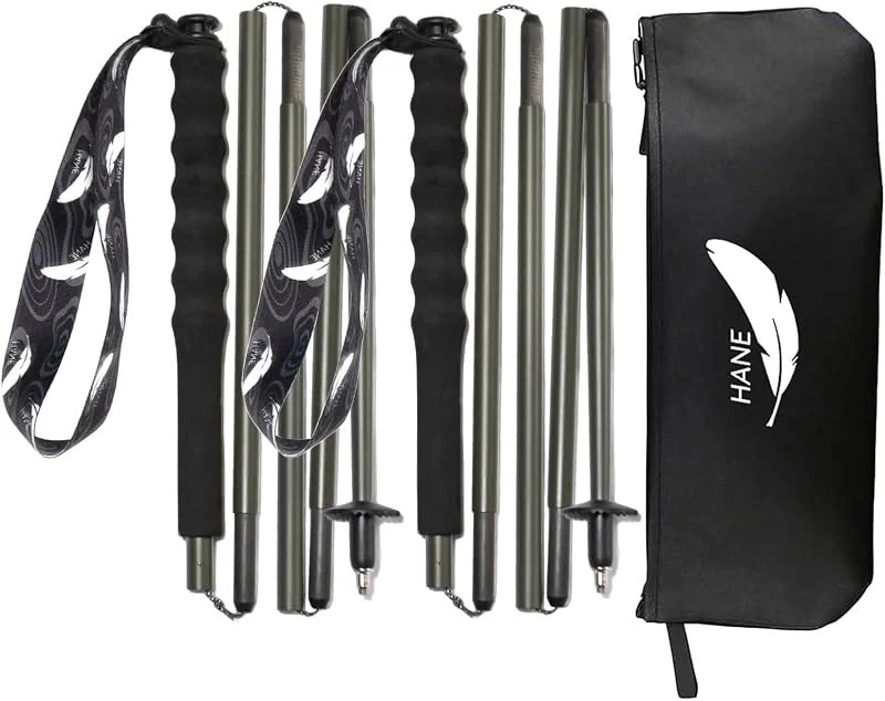 Kealing Lot de 2 bâtons de randonnée en fibre de carbone, 5 sections ultra-légères, randonnées et alpinisme, avec poignée ergonomique et gardiens — Equipement ski