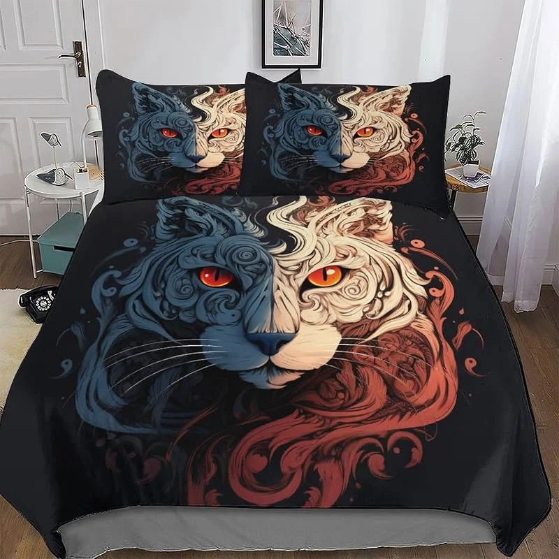 Chat Ensemble De Literie 3D Housse De Couette, Ultra Doux Microfibre 3 Pièces avec Taie d'oreiller, avec Fermeture À Glissière, pour Enfants Adultes Double (200x200cm) — Equipement ski