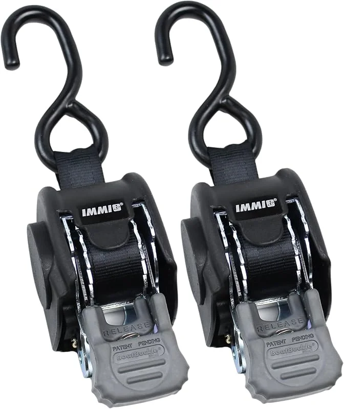 BoatBuckle Lot de 2 Sangles à cliquet rétractables pour Mini G3 – (2, 5 x 183, 9 cm, résistance à la Rupture de 635 kg) – Sangles d'arrimage boulonnées sur Tableau arrière de Bateau pour remorque, Eau — Equipement ski