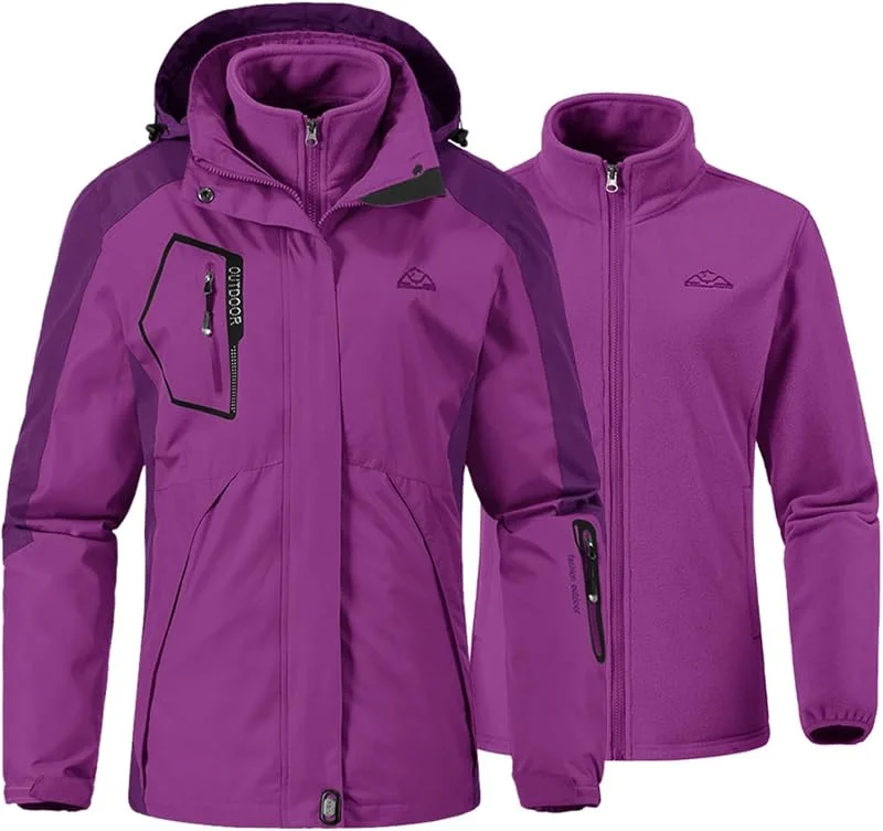 YSENTO Veste de ski 3 en 1 pour femme - Veste polaire d'hiver imperméable coupe-vent chaude fonctionnelle d'extérieur Softshell avec capuche amovible — Vetements ski