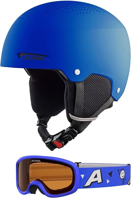 ALPINA ZUPO Set Piney 2.0 - Ensemble de Haute qualité et sécurisé composé d’Un Masque de Ski et d’Un Casque de Ski, pour Enfants - Bleu - 48-52 — Equipement ski