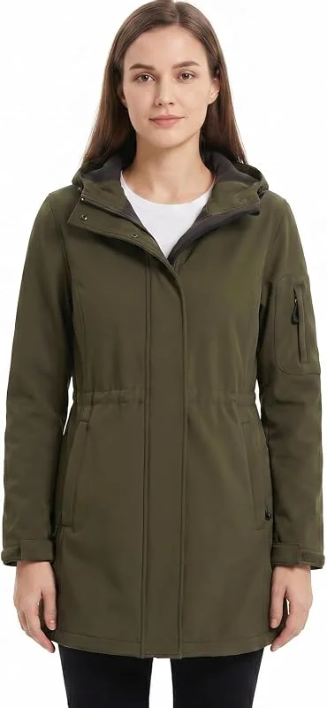CHIGUO Vestes d'hiver légères pour femmes, imperméables, doublées de polaire chaude, avec capuche, veste de pluie Softshell — Vetements ski