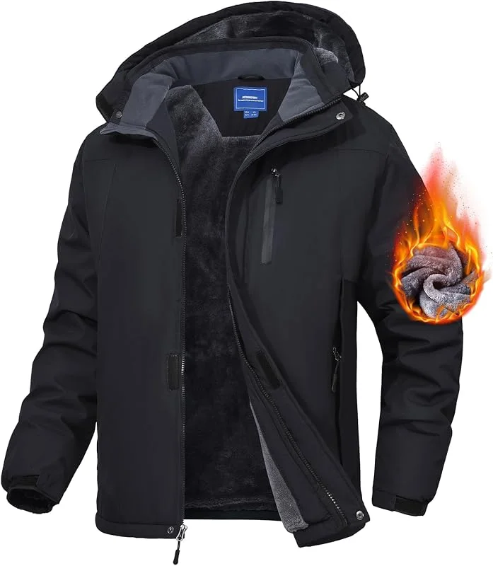 Zoofly Veste Homme Hiver Coupe-Vent Manteau Ski Homme Poches Zippées Veste Imperméable Chaud Doublure Polaire Veste De Montagne avec Capuche Amovible — Vetements ski