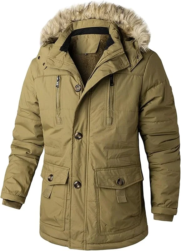 Veste d'hiver pour homme avec capuche amovible en fausse fourrure - Manteau parka imperméable et chaud pour le ski, la neige et l'extérieur — Vetements ski