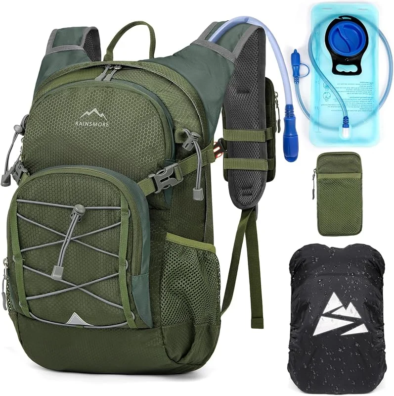 RAINSMORE Sac à Dos D'hydratation avec Vessie d'eau de 2L Sac à Dos Randonnée Moto Sport 18L Homme Femme Léger Isolé avec Housse de Pluie pour Course à Pied Cyclisme l'escalade Trail Running — Equipement ski