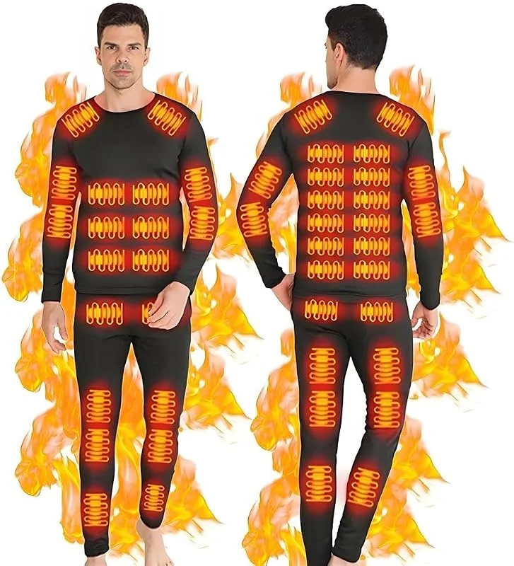Sous-vêtements thermiques chauffants pour homme et femme USB 42 zones avec haut et pantalon chauffant et ensemble de tailles XS à 4XL — Vetements ski