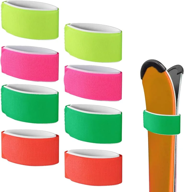 8pcs Sangles de Fixation pour Skis, Sangles Réglables pour Skis Bandes de Ski Attaches de Rangement pour Planches de Ski Bâtons Accessoires de Sports d'hiver (Vert, Jaune, Orange, Rose Rouge) — Equipement ski
