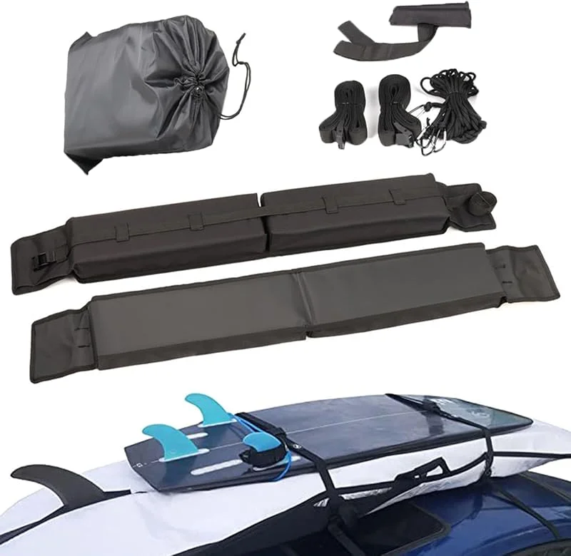 Barre De Toit Souples Universelles Porte-Bagages Toit -De Voiture, avec 4 Sangles d’Arrimage pour Kayak Planche à Voile Sup Canoë Snowboard Gain De Place pour Porte-Bagages Facile à Installer — Equipement ski
