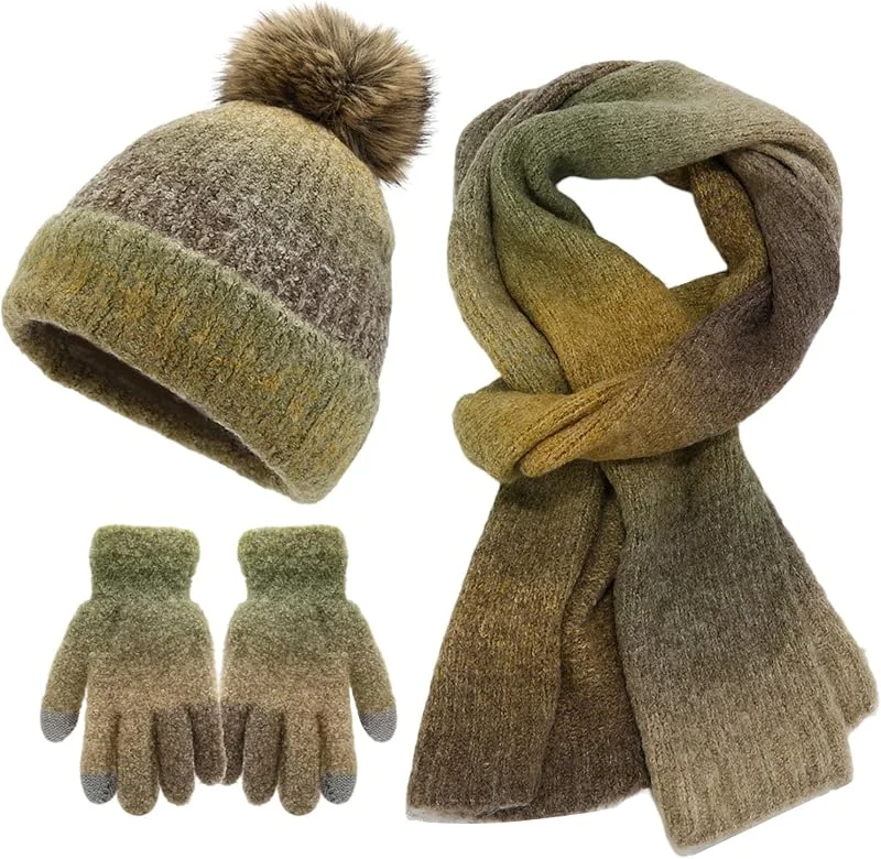 Ensemble Bonnet Femme Ensemble Femme Hiver Tricot Beanie Bonnet Écharpe Hiver Et Gants Thermiques Cache Cou Homme Hiver Polaire Chauffant Chapeau Hiver Femme Pour L'Hiver Ski Sports — Vetements ski