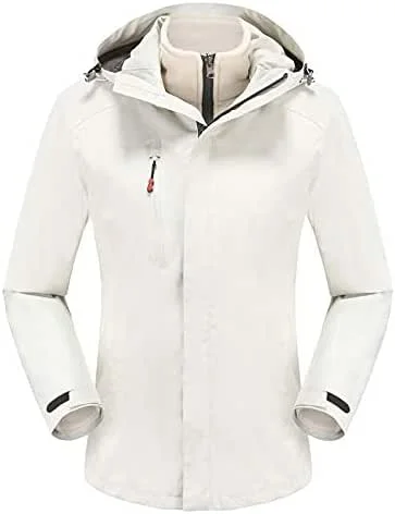 MU Femmes Waterproof 3-In-1 Veste de Ski Coupe-Vent Manteau Chaud D'Hiver Montagne Veste Neige Antistatic, White, Xl — Vetements ski