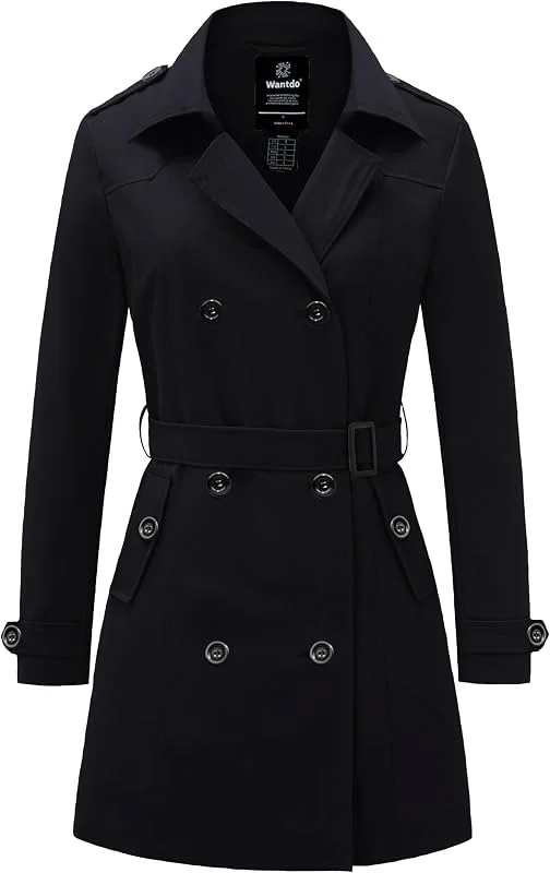 Wantdo Femme Longue Trench-Coat à Double Boutonnage Ceinture à Bouton Veste — Vetements ski