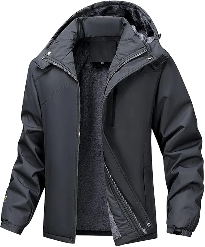 DGKaxiyaHM Parka à capuche doublée en polaire pour homme - Veste de ski imperméable et coupe-vent - Veste de snowboard et de randonnée — Vetements ski