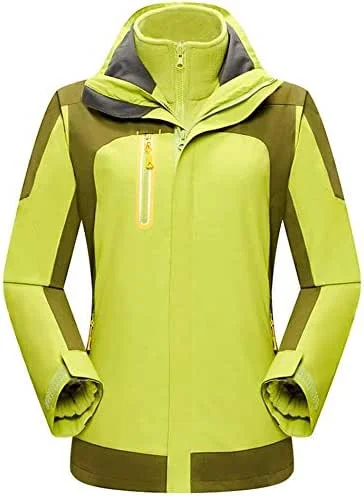 MU Veste de ski imperméable pour femme Veste de ski pour femme Veste d'hiver imperméable Manteau de montagne 3 en 1 Coupe-vent à capuche avec intérieur vert chaud Orange Orange, vert, Moyen — Vetements ski