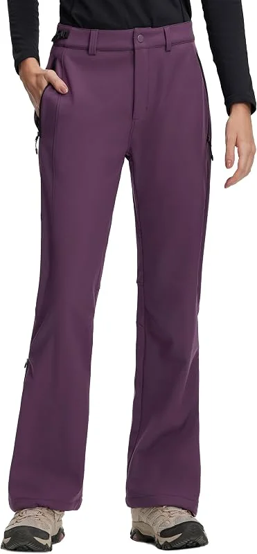 Pioneer Camp Pantalon de randonnée imperméable doublé de polaire pour femme, pantalon de ski évasé pour l'hiver avec fermeture éclair en bas — Vetements ski