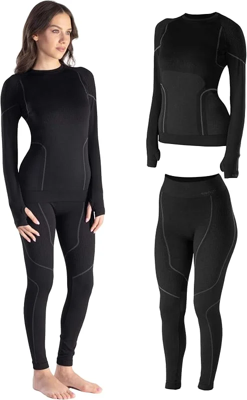 Risalti sous Vetement Thermique Femme Laine Merino Tech – Ensemble Thermique Femme Hiver avec Haut Et Collant en Laine Mérinos Premium Et Dryarn, Seamless, Respirant, Thermorégulant – Made in Italy — Vetements ski