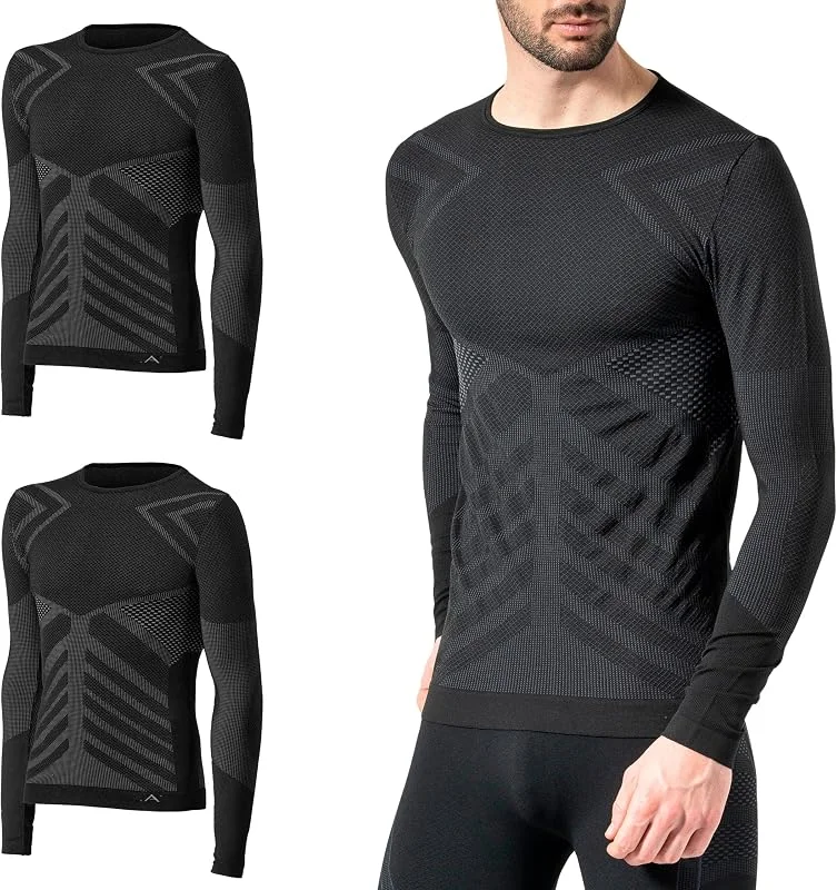 Risalti T Shirt Homme Thermique Manches Lounges Energy - sous Vetement Homme Thermique élastiques, Haut Thermique Homme Respirants, Tshirt Homme sans Couture - Made in Italy — Vetements ski
