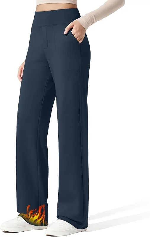 G4Free Pantalon de yoga à jambe large pour femme avec doublure en polaire, pantalon de survêtement chaud taille haute avec paquets de 73, 7 cm, 78, 7 cm, 83, 8 cm, bleu marine foncé, Taille S — Vetements ski