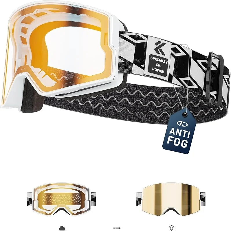 KAPVOE Masque de Ski Photochromatique & coloré et de Couleurs Anti-Buée UV400 Design OTG pour Hommes Femmes et Adolescents pour le Ski et le Snowboard K722 — Equipement ski