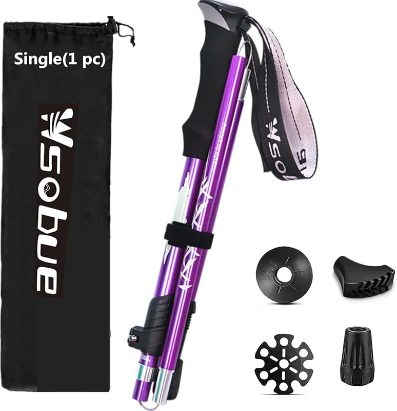 Bâtons de Randonnée, Bâtons de Marche Pliable Antichoc Téléscopique Aluminium 7075 Ultra Léger Bâtons de Trekking pour Hommes Femmes — Equipement ski