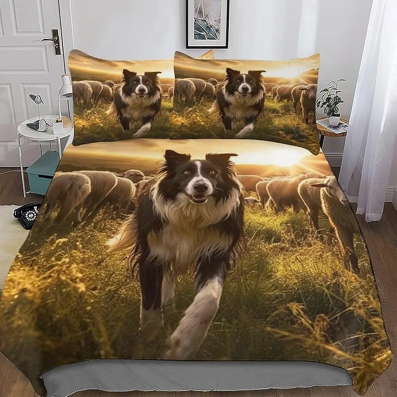 Border Collie Imprimé Housse De Couette Et Taie d'oreiller Et Housse Couette 3 Pièces Parure De Lit Hypoallergique Microfibre avec Fermeture Éclair Double (200x200cm) — Equipement ski