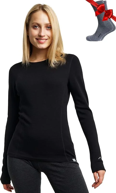 Merino.tech 100% Chemise Femme Laine Merinos + Chaussettes — Vetements ski