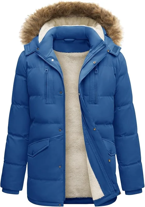 heekpek Veste Polaire Homme à Capuche Manteau Homme Hiver Blouson Chaude Hydrofuge Longue Parka Manteaux Matelassée Vestes de Randonnée Ski — Vetements ski