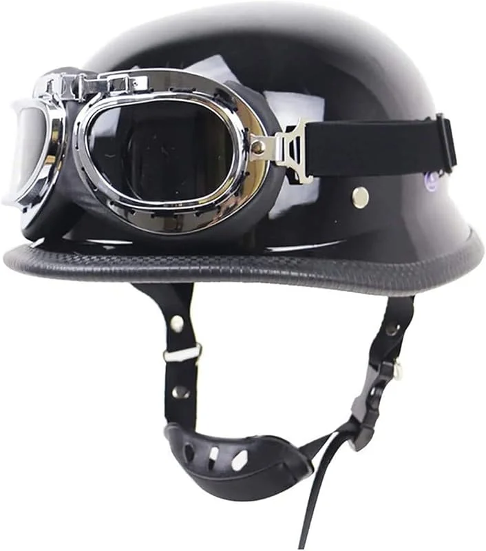 EBAYIN Demi Casque Cruiser Chopper Scooter Open Face Jet Casque Moto Casque Rétro Harley Casque Unisexe Sécurité Bump Cap avec Lunettes Dot ECE Approuvé, BrightBlack-XXL=（63~64cm） — Equipement ski