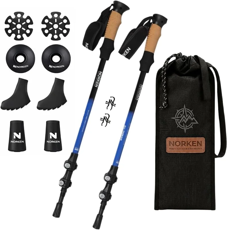 NORKEN – Bâtons de Marche – Bâtons de randonnée réglables, bâtons de Trekking avec Verrouillage Rapide – Légers et Pliables – Aluminium 7075 Durable – Poignées en liège Naturel Anti-Transpiration — Equipement ski