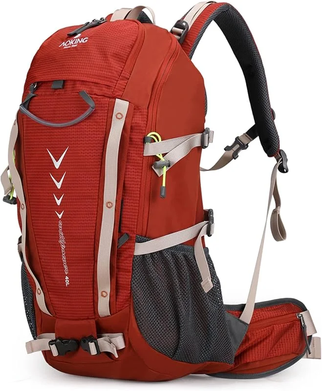 Aoking Sac à dos pour la randonnée, escalade, éléments standards :panneau en maille amovible, imperméable, sifflet SOS, housse de pluie, options :poche à eau 2 litres, sacs de couchage — Equipement ski