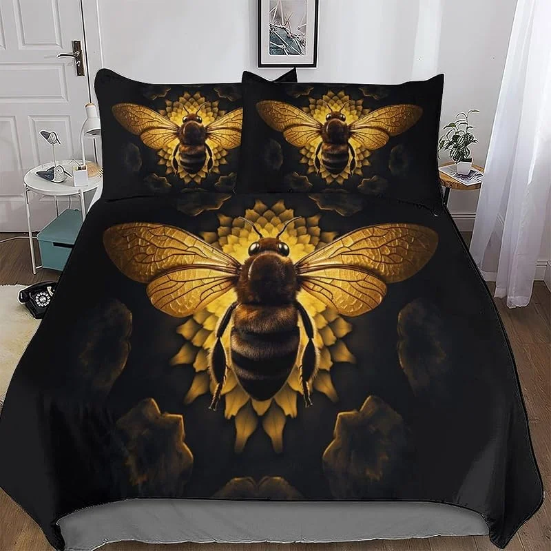 Abeille Parure De Lit 3 Pièces Housse De Couette en Microfibre avec Taies D'oreillerFermeture Éclair pour Enfants Adultes Double (200x200cm) — Equipement ski