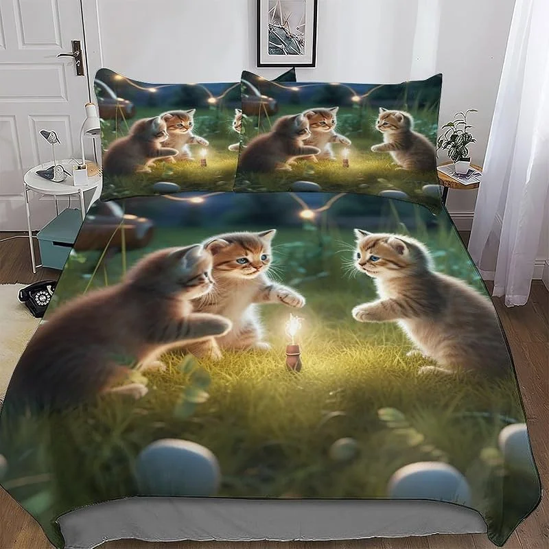 Animal Chat Housse De Couette De Couette en Douce Microfibre Coton pour Enfants Et Adolescents Microfibre Parure De Lit Double (200x200cm) — Equipement ski