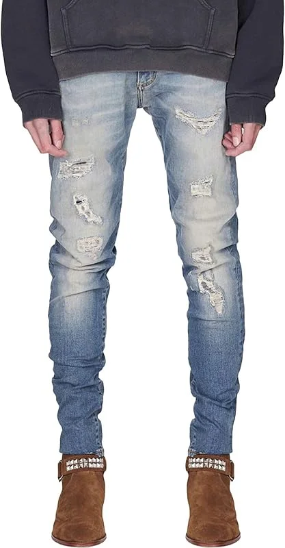 Pantalon en Jean DéChiré pour Homme Jeans Crayon Skinny Stretch à Taille Moyenne Pantalon Casual en Jean DéLavé Et Destroy — Vetements ski