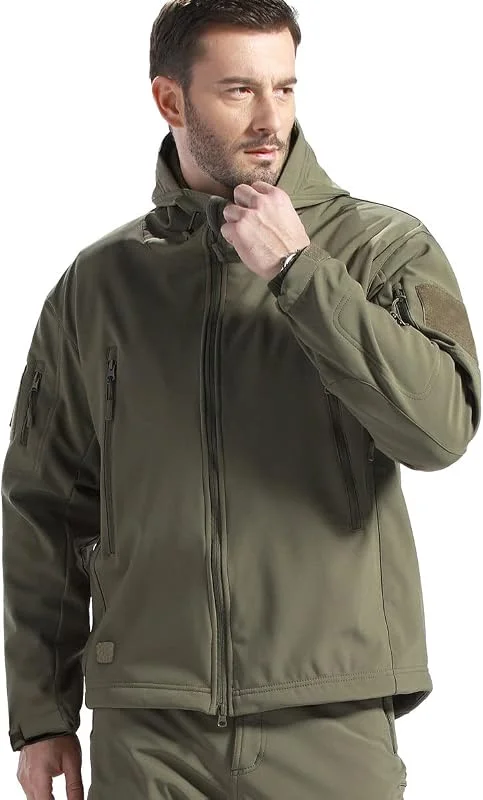 FREE SOLDIER Homme Veste Polaire Veste Militaire Tactique Veste de Ski Imperméable d'hiver Manteau Coupe-Vent extérieur Softshell avec Capuche — Vetements ski
