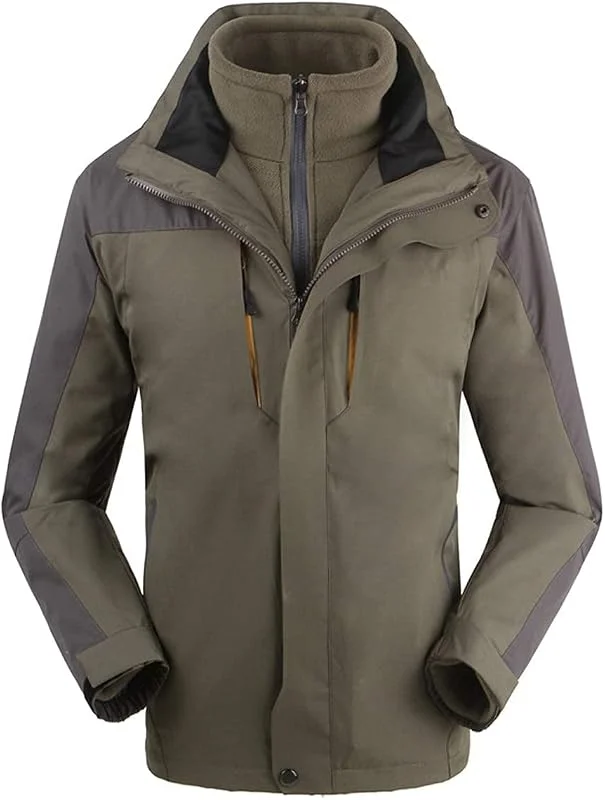 MU Veste de Ski de 3 En 1 Pour Hommes - Veste de Montagne Chaude Hivernale Sertie D'Une Veste de Doublure En Polaire Veste À Capuche de Coquille Étanche, Green, 3Xl — Vetements ski