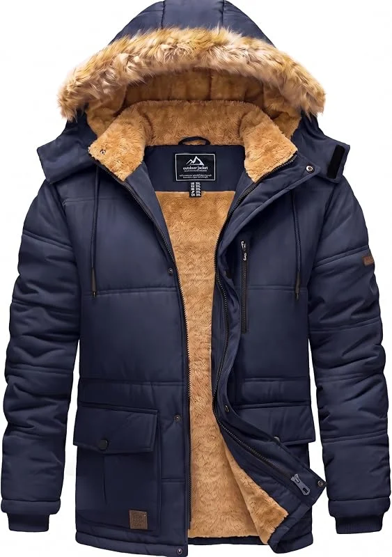 TACVASEN Homme Veste Homme Hiver Décontracté Veste Homme Coupe-vent Veste Homme Chaude Veste Homme Polaire Parka Capuche — Vetements ski