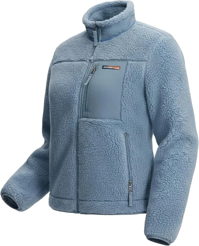 Pioneer Camp Veste Polaire Femme à Col Montant - 550g Ultra Épaisse, Anti-Vent - Pour Randonnée, Ski, Alpinisme - Tissu Haute Densité Anti-Bouloche - Pochettes Zippées, Ourlets Élastiques — Vetements ski