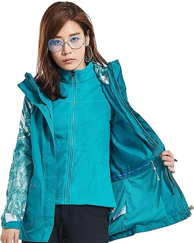 MU Femmes Veste de Ski Imperméable 3 En 1 Veste Coupe-Vent Avec Capuche Manteau Chaud Polaire Intérieur Vêtements Coupe-Vent Appropriés, Blue, S — Vetements ski