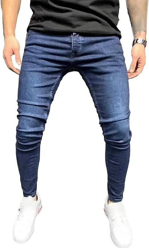 Jeans Skinny Stretch pour Hommes Pantalon Crayon Casual Taille Moyenne DéLavé Pantalon en Denim Amincissant Et DéLavé — Vetements ski