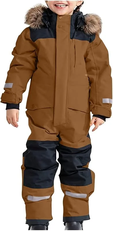 Combinaison de Ski Enfant Hiver Ensemble de Neige Imperméable Coupe-Vent, Veste à Capuche Pantalons Salopettes Zippé Fourrure Amovible, Veste Combinaison Softshell d'Extérieur — Vetements ski